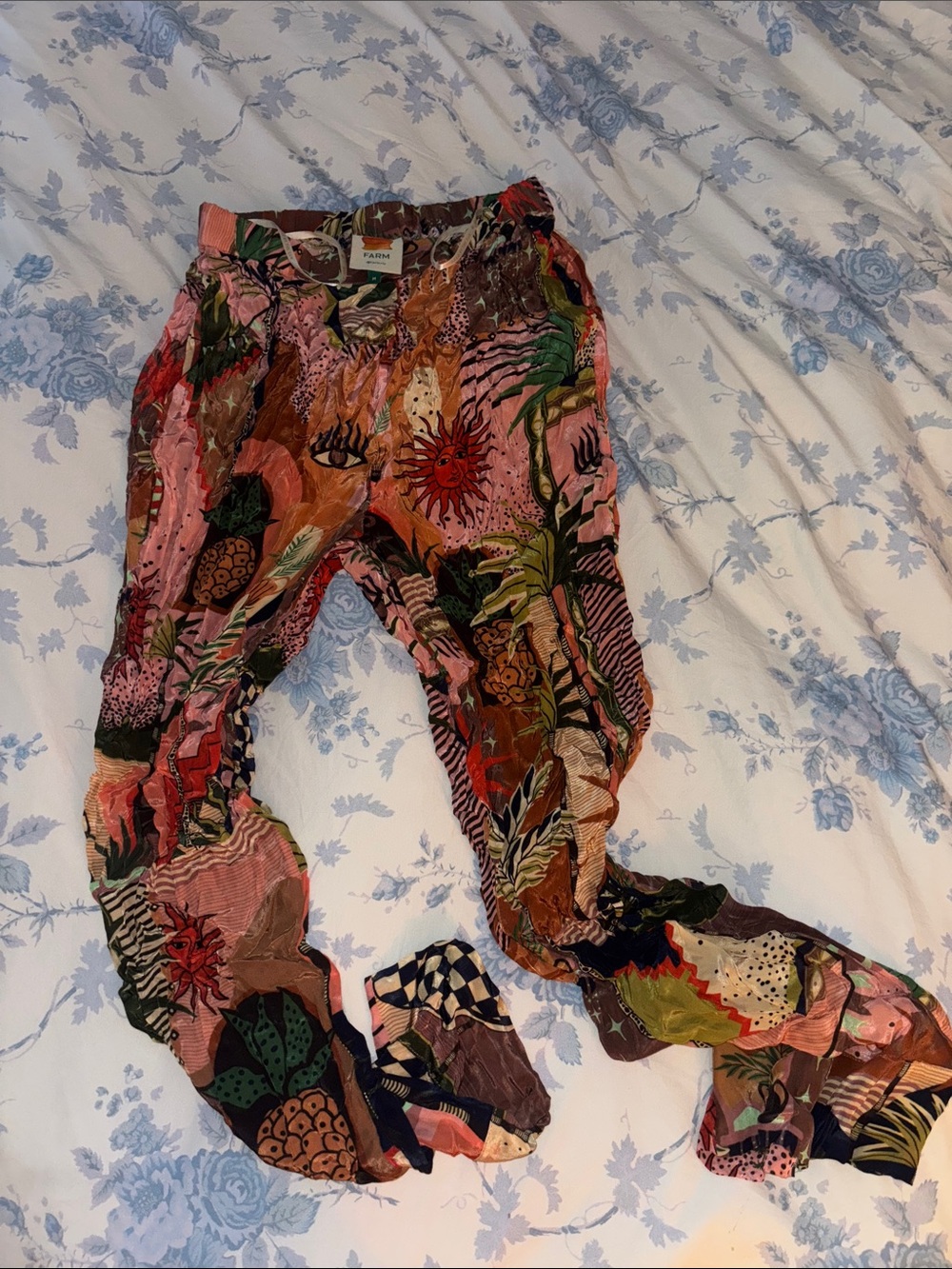 FARM Rio Multicolor Patchwork Print Pants - Pink, Green, Orange, Black